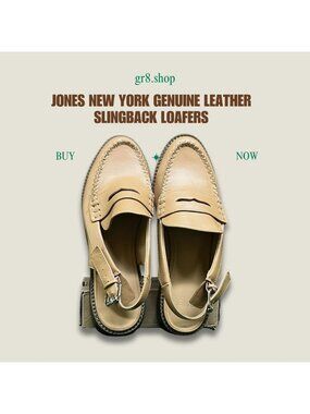 Jones New York Genuine Leather Beige Slingback Loafers Womens Size 8 Adjustable